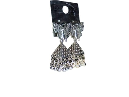 Butterfly oxidised silver metal earrings