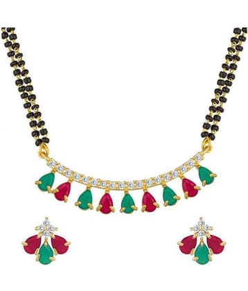 Sunhari Jewels Multicolor Ruby Traditional Mangalsutra set with black beaded double chain.