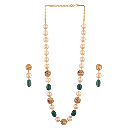 Silver-Toned Green Brass Oxidised Necklace