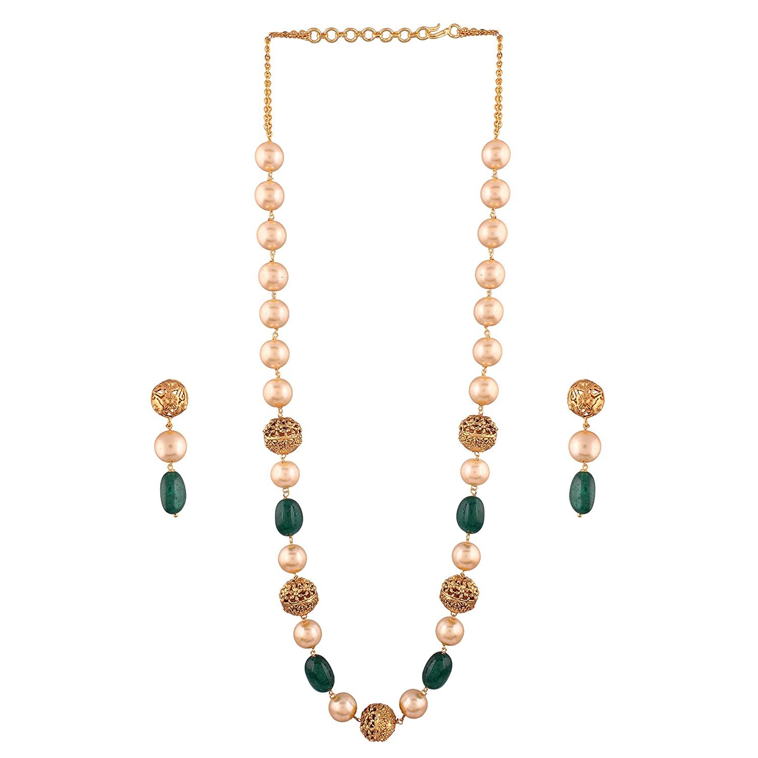 Silver-Toned Green Brass Oxidised Necklace