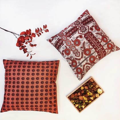 Rust Madhubani Cushion Cover Combo of 4