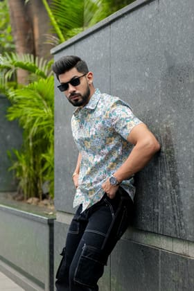 Multicolor Half Sleeve Floral  Shirt - XL