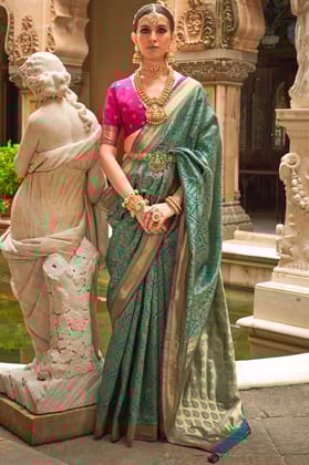 Blue Printed Silk Saree