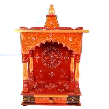 Home Temple With Drawer for Worship | Puja Mandir Wooden |  Puja Stand / Unit Wall Hanging With Storage With Detachable Gumbad – For Home, Ghar, Office & Shop  -25 Inch-Orange