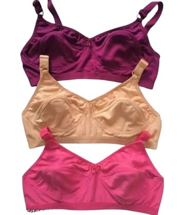 Kiran Enterprises Pack of 3 Cotton Non Padded Everyday Bra For Women ( Multicolor )