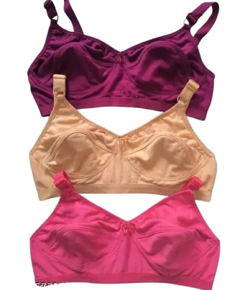 Kiran Enterprises Pack of 3 Cotton Non Padded Everyday Bra For Women ( Multicolor )