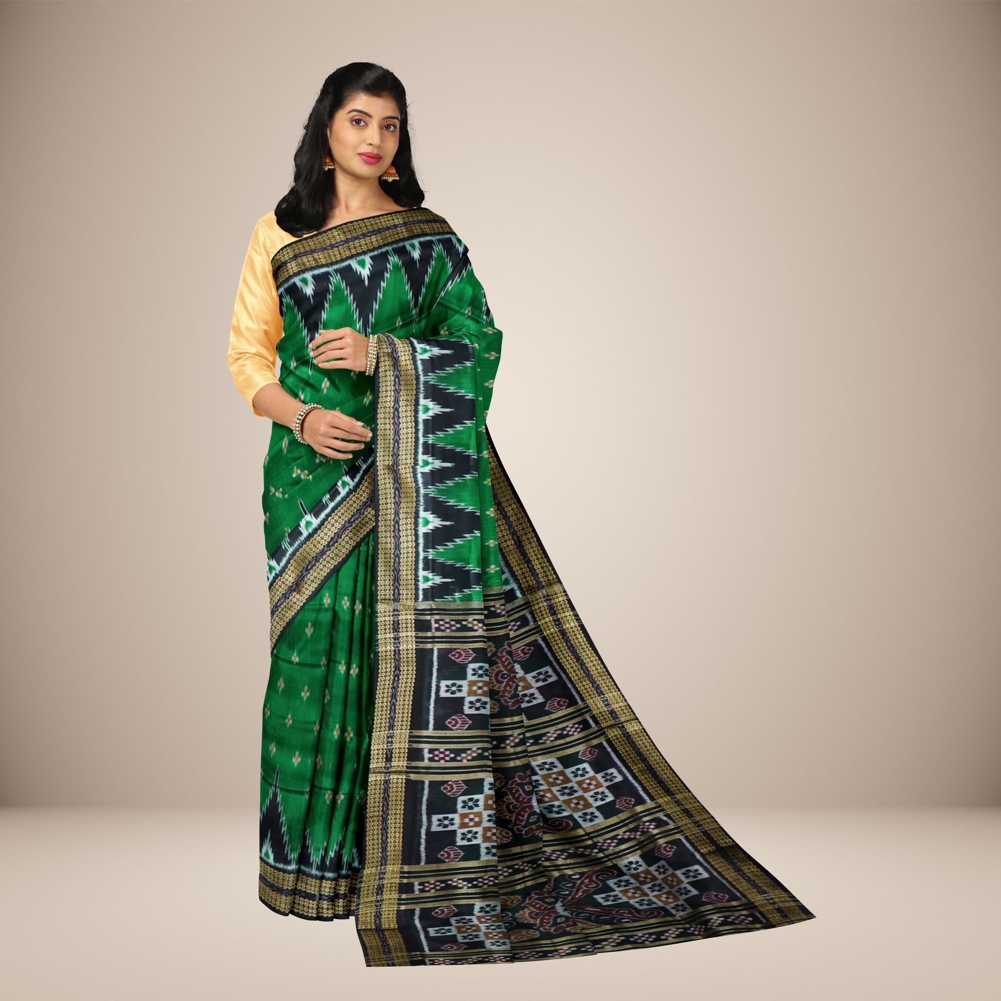 Elaborative Temple Border With Contemporized Pasapalli Motif Khandua Silk Saree