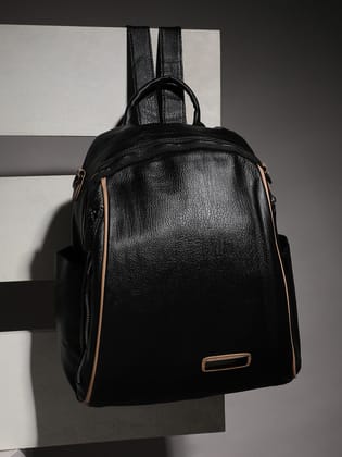 Contrast Piping Backpack - Black-Backpack