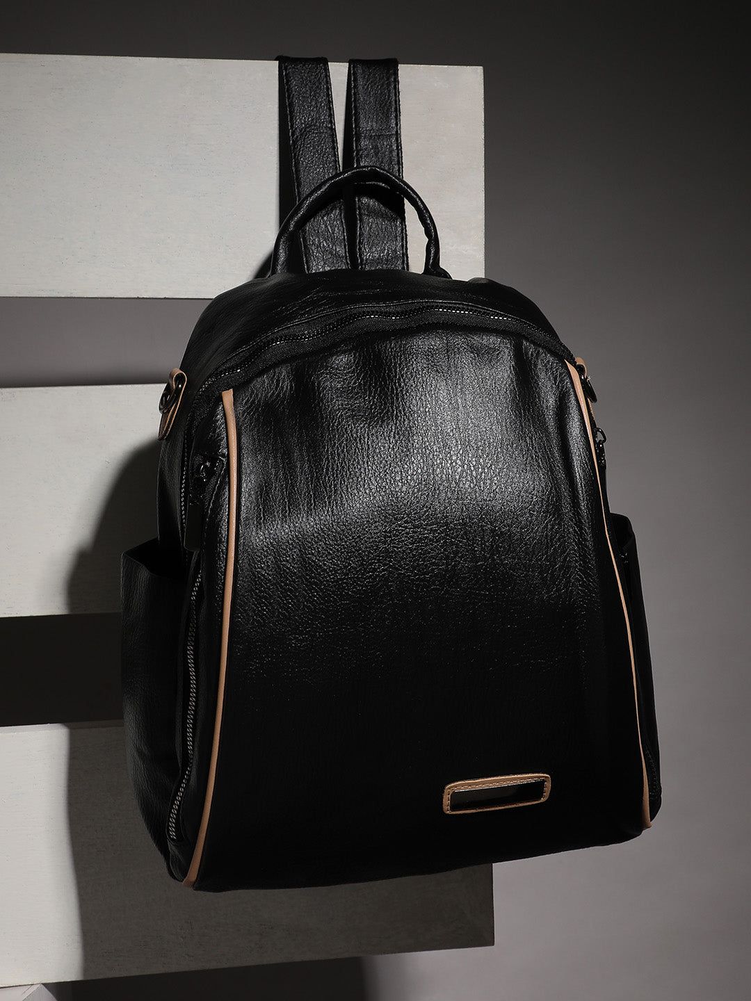 Contrast Piping Backpack - Black-Backpack