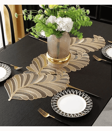 Crosmo Embroidered PVC 4 Seater Rectangle Table Cover ( 92 x 33 ) cm Pack of 1 Gold