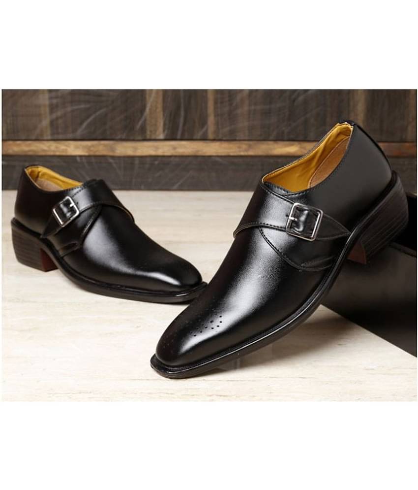 BXXY Monk Strap Artificial Leather Black Formal Shoes