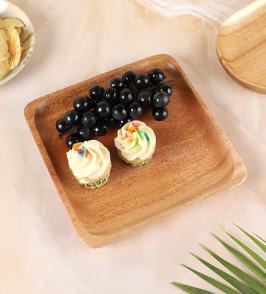 NATURALLYOURS WOODENWARES Square Plate (20 X 20 X 2 CM) Set of 2