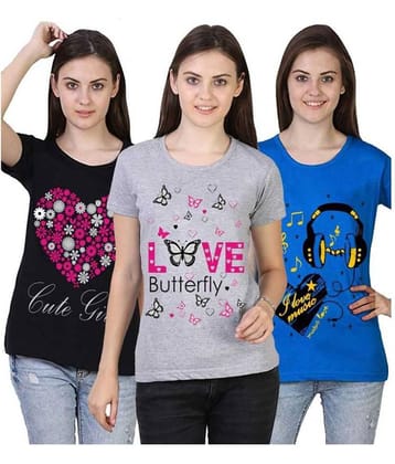 MIST N FOGG Women Cotton Printed Regular Fit Round Neck T-Shirt ( Multi Color )