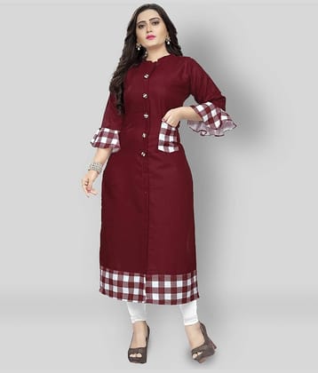 Lerkiza - Maroon Cotton Women's Straight Kurti ( Pack of 1 )