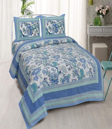 Floral Cotton Double Bedsheet Set with 2 Pillow Covers