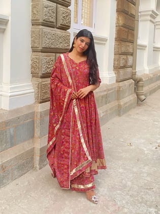 Bright Pink Khushi Kurta Set-Anarkali Kurta Set / Pink / S