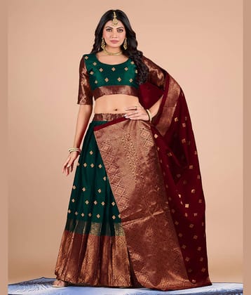 ISARA Green Banarasi Silk A-line Unstitched Lehenga Single