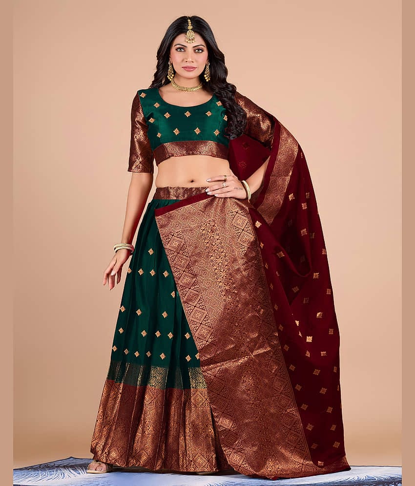 ISARA Green Banarasi Silk A-line Unstitched Lehenga Single