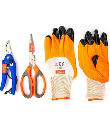 Globus 1653-GARDEN TOOL SET/3-GARDEN CUTTER/PRUNER/SECATEUR( STAINLESS 7 INCH/18 CM) &( GARDEN SCISSOR STAINLESS (8INCH/20CM) AND ( GARDEN GLOVES RUBBER COATED) Garden Tool Kit