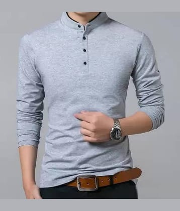 Alexender Cotton Regular Fit Printed Full Sleeves Men's Round T-Shirt - Grey ( Pack of 1 )