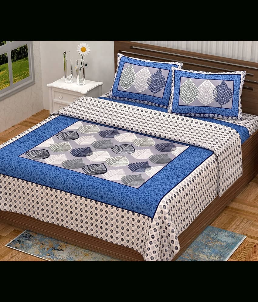 PETROSOLY Cotton 1 Double Bedsheet with 2 Pillow Covers ( Blue )