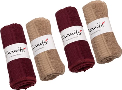 Furnofy Cotton 450 GSM Hand Towel Set Maroon, Beige (Pack Of 4)