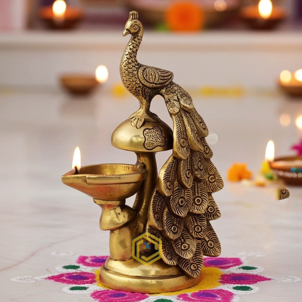 Brass Table Decor Oil Lamp, Deepak  - Handcrafted Puja Deepak for Home Décor, Height : 8.5 Inch (BSMAS1390 E)