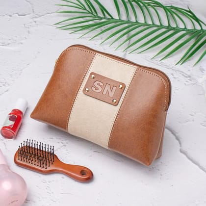 PERSONALISED STRIPE MULTIPURPOSE POUCH - INITIALS - TAN-Tan