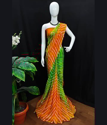 Kashvi Sarees Georgette Printed Saree With Unstitched Blouse Piece ( Orange )