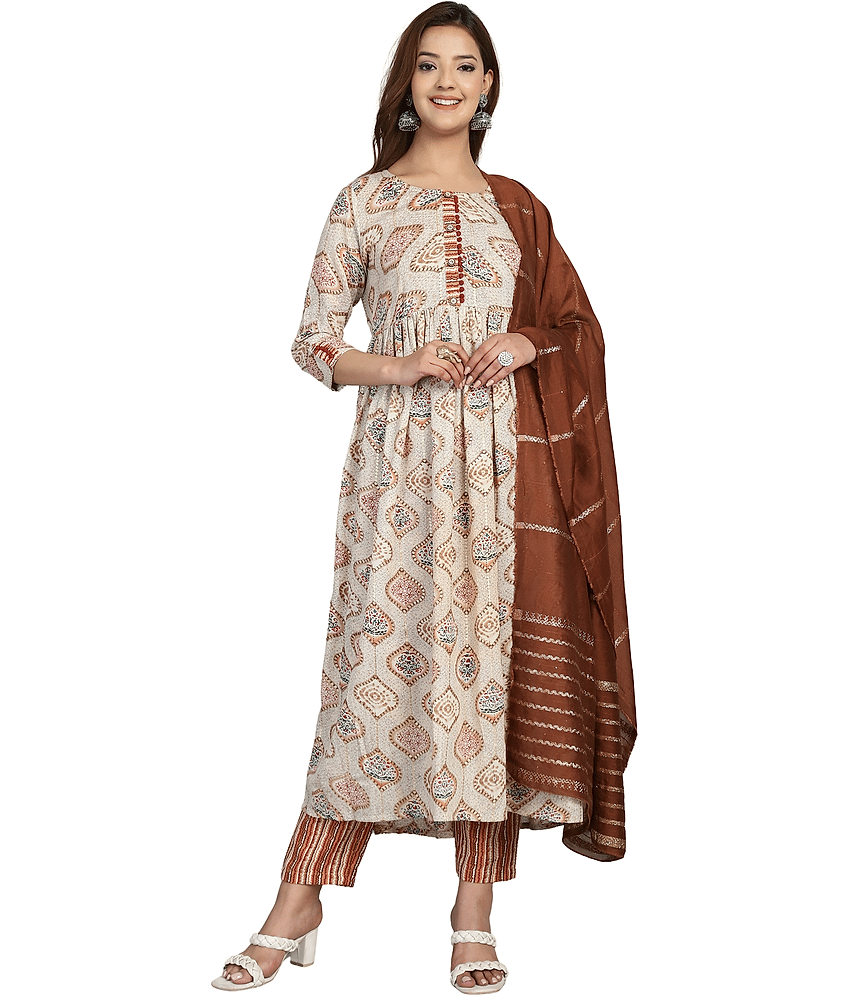 Rajnandini Cotton Printed Kurti With Pants Women's Stitched Salwar Suit - Multicolor ( Pack of 1 )