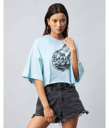 Chimpaaanzee Women Cotton Printed Regular Fit Round Neck T-Shirt ( Light Blue )