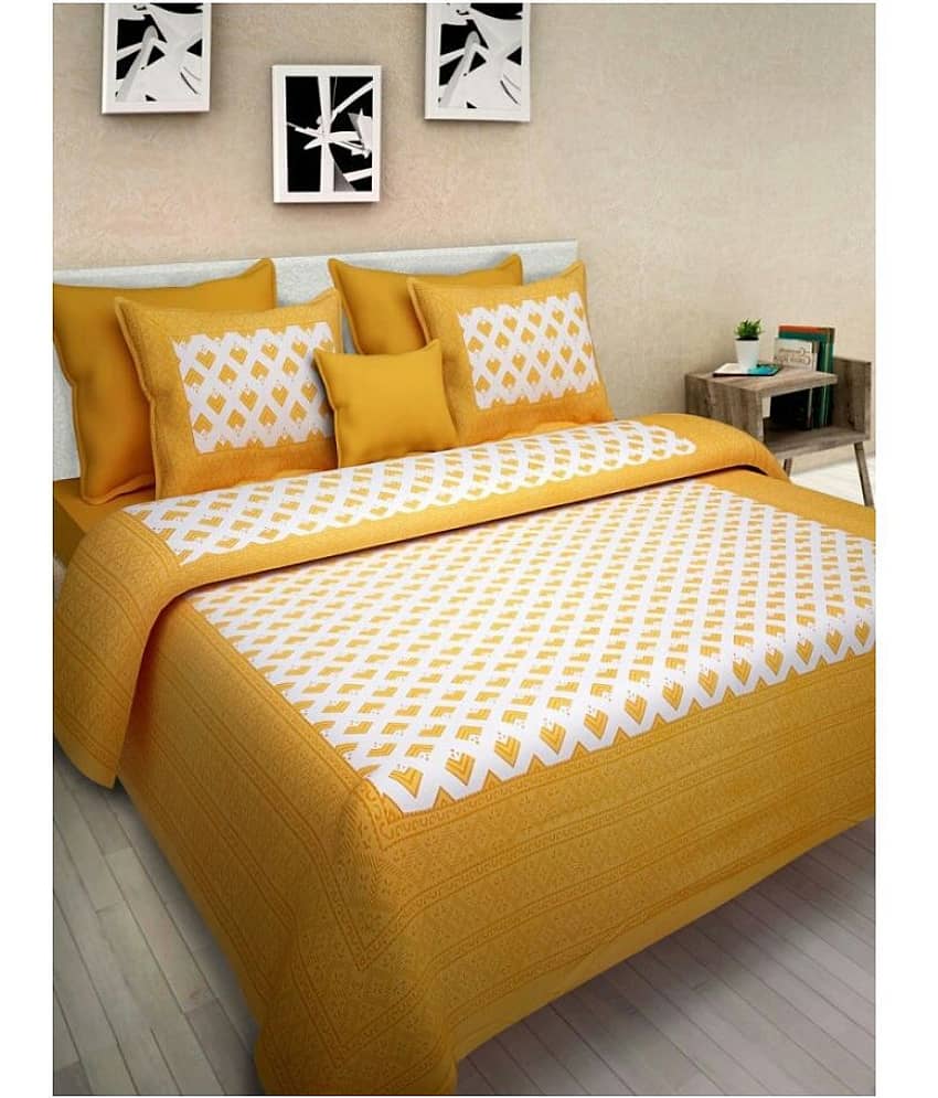 Fashion Mart Cotton Double Bedsheet ( Yellow )