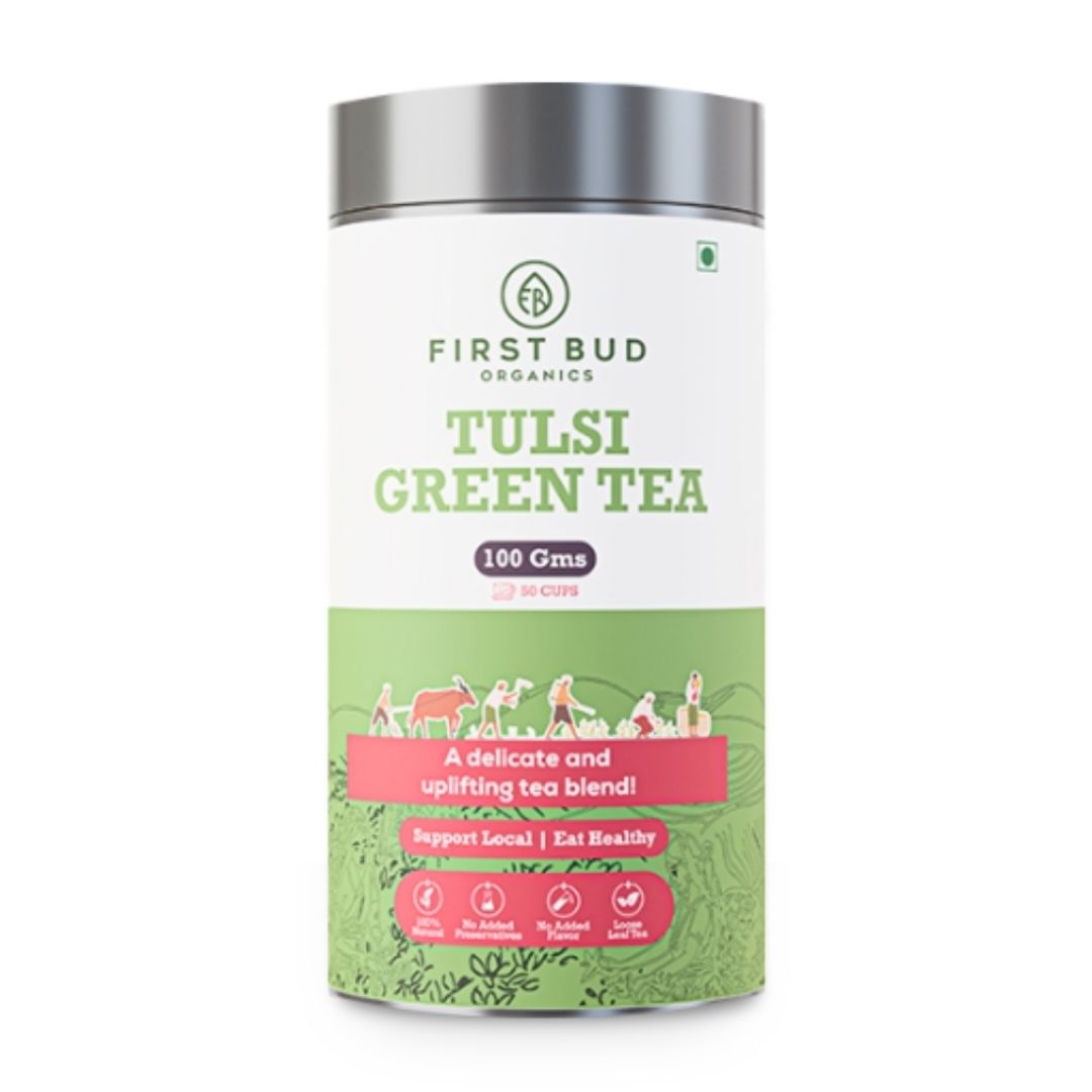 Tulsi Green Tea - 100gm, Green Tea Loose Leaves with Rama Tulsi and Shyama Tulsi | Refreshing Blend of Green Tea and Holy Basil | Natural Antioxidants & Boosts Immunity |