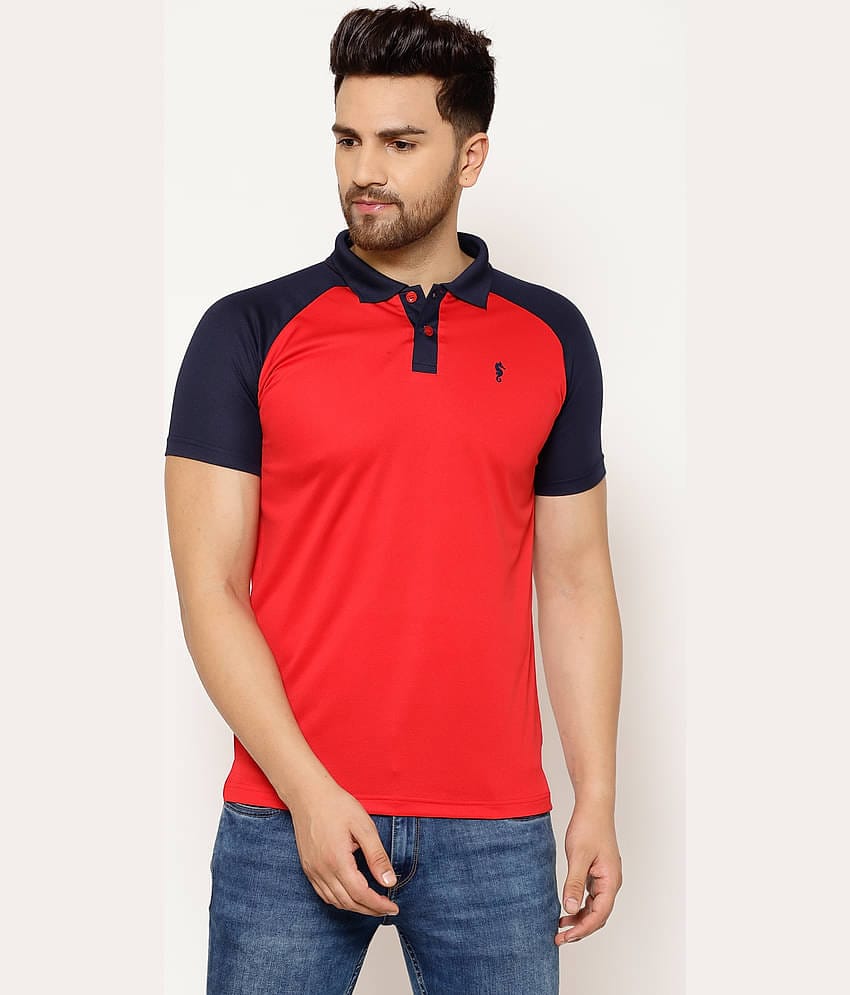 EPPE Pack of 1 Polyester Regular Fit Colorblock Half Sleeves Men's Polo T Shirt ( Red )
