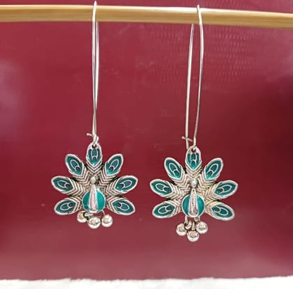 Silver/Gold Plated Long Hook Closure Hanging Peacock Enamel Artwork Design Antique Fashion Earring- AER 1660
