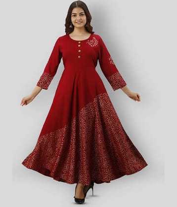 FABRR - Maroon Rayon Women's Anarkali Kurti ( Pack of 1 )