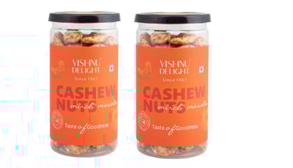 Vishnu Delight Mirch Masala Flavored Cashews 85gm Jar - A Perfect Blend of Spices and Flavor, Crunchy and Deliciously Addictive Snacking Option Pack of 2