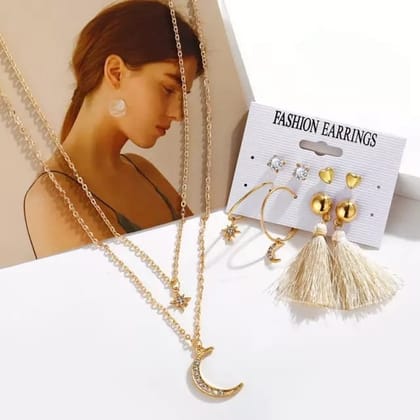 Moon &amp; Star Celestial Necklace &amp; Earring Combo