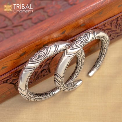 925 Sterling silver chitai work customized bangle bracelet kada unisex personalized jewelry nsk749-Single