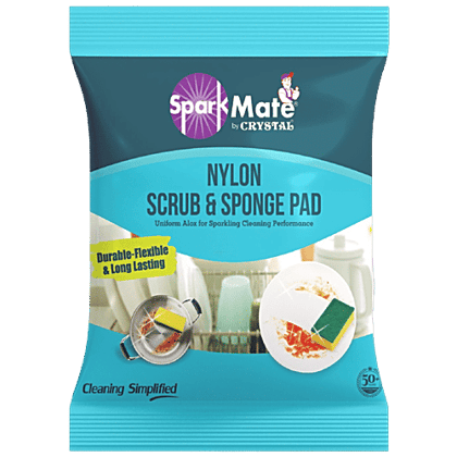 Sparkmate By Crystal Nylon Sponge & Scrub Pad - Premium Quality, Durable, Removes Tough Stains, 1 pc