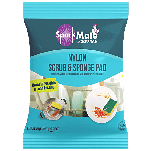 Sparkmate By Crystal Nylon Sponge & Scrub Pad - Premium Quality, Durable, Removes Tough Stains, 1 pc
