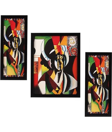 Indianara Set of 3 Modern Art Synthetic Painting With Frame