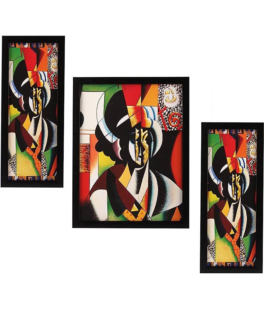 Indianara Set of 3 Modern Art Synthetic Painting With Frame