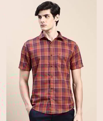 Showoff Cotton Blend Regular Fit Checks Half Sleeves Men's Casual Shirt - Rust ( Pack of 1 )