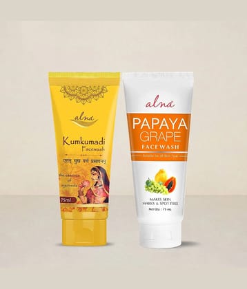 Alna Kumkumadi Face Wash with Papaya Grape Face Wash 75ml Each , Pack of 2