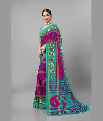 Kanooda Prints Georgette Printed Saree With Unstitched Blouse Piece ( Light Green )