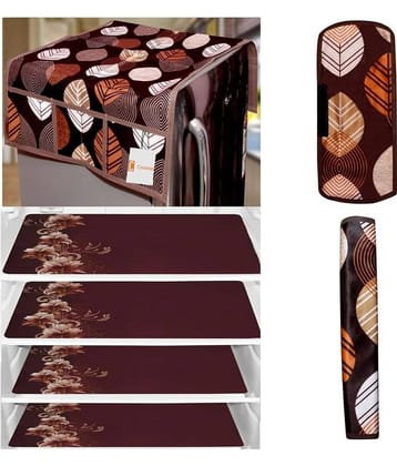 Crosmo Polyester Floral Printed Fridge Mat & Cover ( 64 18 ) Pack of 7 - Multicolor