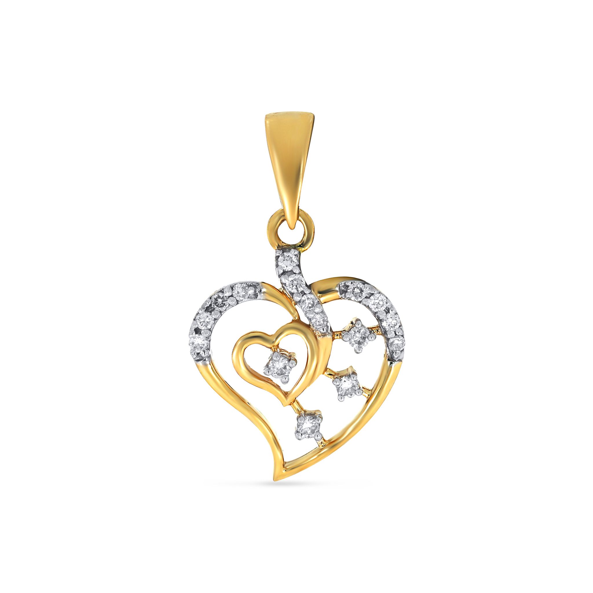Senco Gold Stunning Sweethearts Diamond Pendant (2 gram / 0.2 Ct / HI-SI / 14K Yellow Gold)