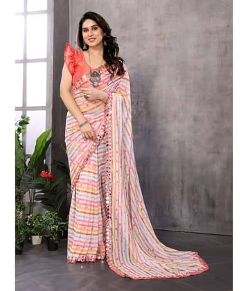 BLEESBURY Georgette Printed Saree With Unstitched Blouse Piece ( Multicolor )