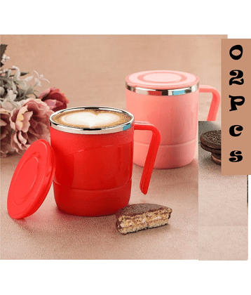 VillWin Coffee Cup Mug with Lid and Handle, Insulated Double Wall Plastic Covered Stainless Steel Leak Proof Hot Tea Coffee Cup Mug for Kids Girls, Students, Travel Mug